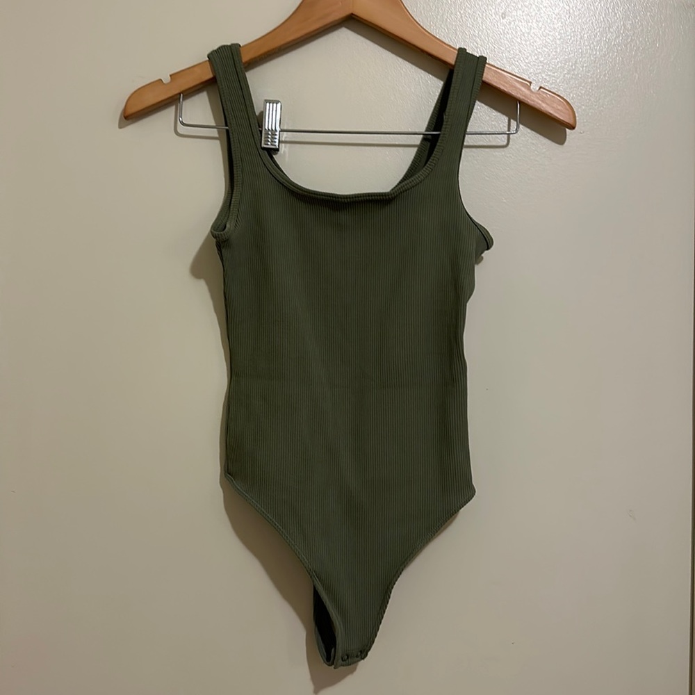 Abercrombie 90s Seamless Ribbed Fabric Tank Bodysuit Olive Green XS